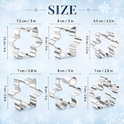 6PCS Snowflake Cookie Cutters Set - Stainless Steel Christmas Baking Molds