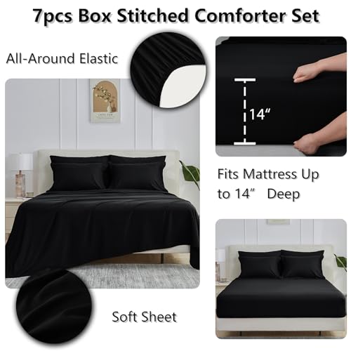 CozyLux Oversized King Comforter Set Black - 7-Piece Bed in a Bag