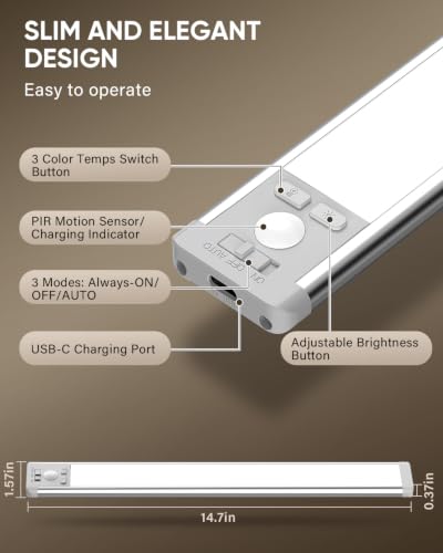 14.7-Inch Wireless Motion Sensor Under Cabinet Light - Silver, 5 Pack