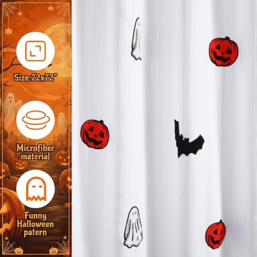 Mindsoft Halloween Ghost Shower Curtain - White Halloween Pattern Bathroom Decor