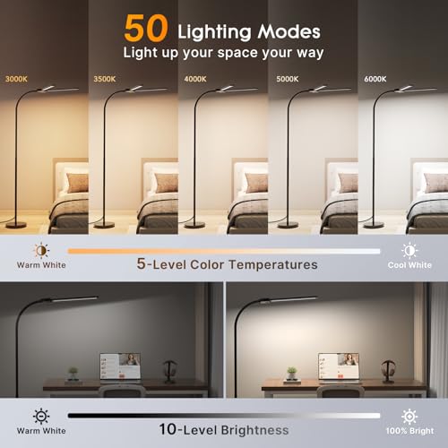 Syrinx Black LED Floor Lamp - 18W, 2000 Lumens, Adjustable Brightness & Color for Living Room & Office
