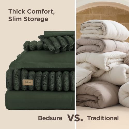 Bedsure 2-in-1 Comforter Set with Detachable Fleece Blanket - Olive Green Queen - Variation 03