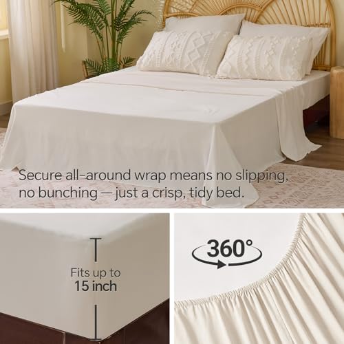 Queen Comforter Set 7 Pieces - Boho Bed in a Bag, Cream White, Queen 90x90 Variation