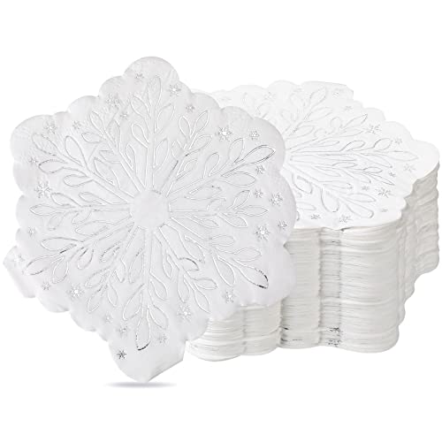 Silver Snowflake 3-Ply Napkins 100 Sheets | Christmas Party Disposable Cocktail Napkins