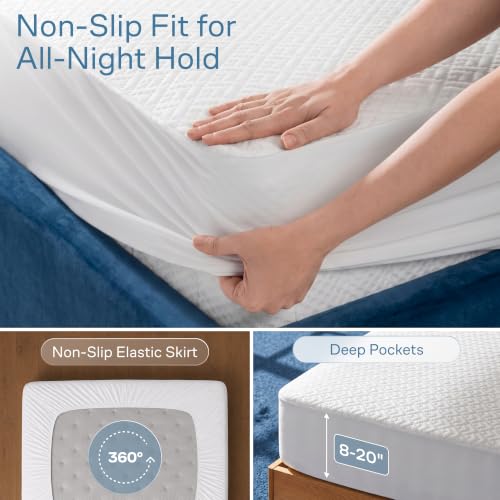 Waterproof King Mattress Protector White - 360 Spill & Stain Protection, Bamboo Viscose, Noiseless & Cooling