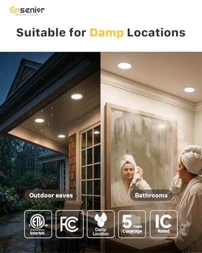 Ensenior 6 Inch Recessed LED Ceiling Lights 5CCT Dimmable 1200LM 12W Pack of 16