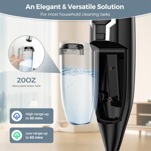 Black 12-in-1 Handheld Steam Mop & Floor Cleaner with Detachable Tank