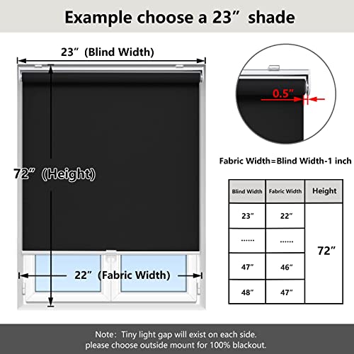 AOSKY Blackout Cordless Roller Shade for Indoor Windows - 46W x 72H, Black