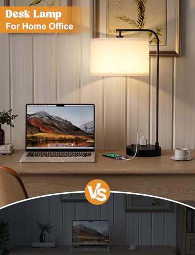 Innqoo 20.7-inch Modern Dimmable Nightstand Table Lamp with USB & Outlet, Black & White Shade