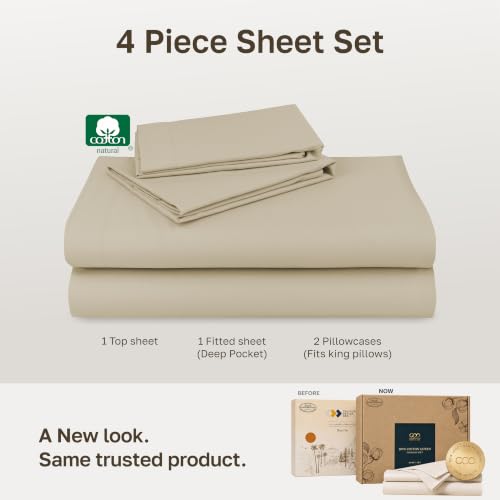King Size Cotton Sateen Bed Sheets Set - Natural Beige - Variation of THIS listing 19