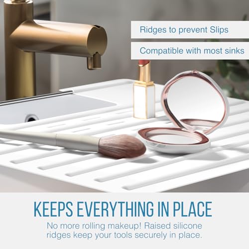 Large White Bathroom Sink Cover & Silicone Makeup Mat - 22x15 Inch, Heat Resistant 400°F, Foldable Countertop Protector