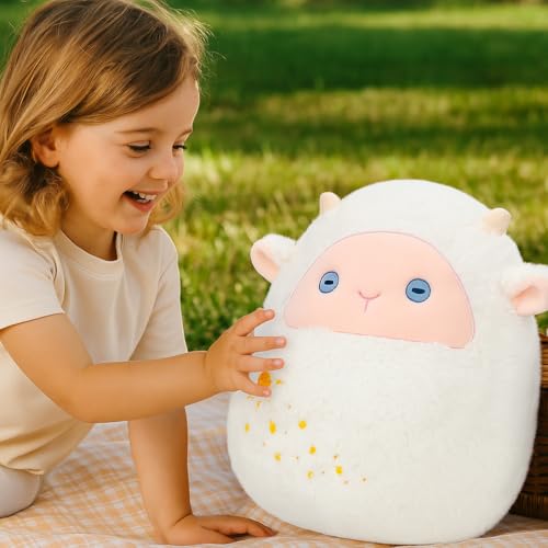 Lamb Plush Pillow Cute White Sheep Plush Toy Soft Fuzzy Lamb Hugging Pillow Stuffed Animal Easter Birthday Gifts for Kids Girls Boys