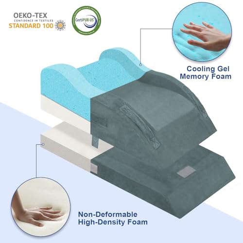 Grey Double Leg Elevation Pillow for Post-Surgery Recovery, Adjustable Height