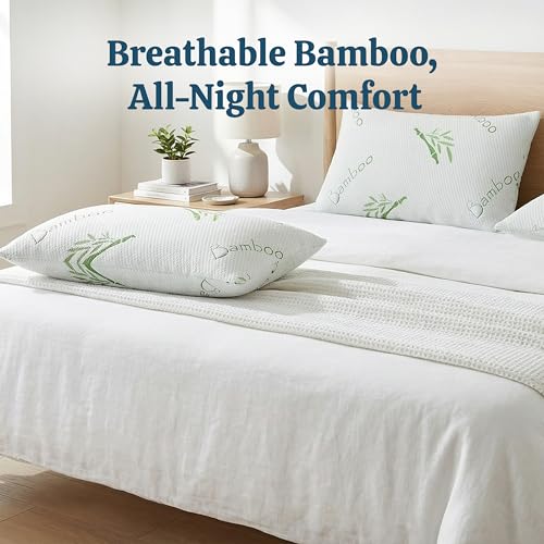 OMEO Adjustable Cooling Pillow Set - Standard Size 20 x 26 Bamboo Rayon Shredded Memory Foam, Washable Cover