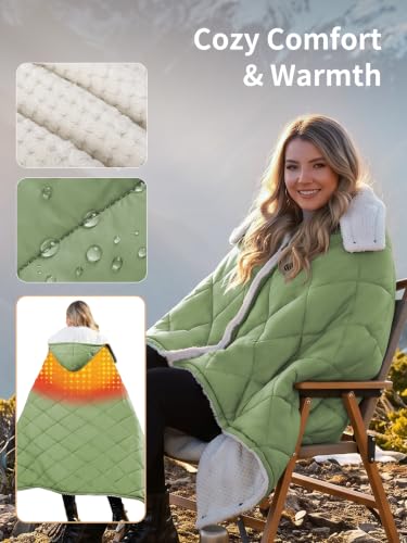 Green Battery-Operated Heated Blanket Hoodie Throw for Outdoors - 70.8"x51.2"