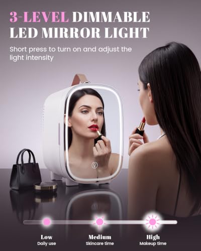 Mini Skincare & Makeup Fridge with LED Mirror, 4L, Portable White - Fansexpert