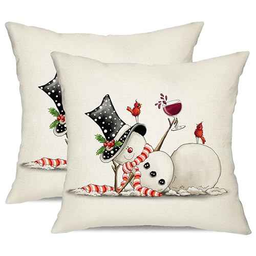 Christmas Pillow Covers 18x18 Set of 2 Snowman Merry Christmas Lumbar Pillow Cover Decorations Throw Pillow Covers Farmhouse Pillows Decorative for Sofa Winter Home Decor