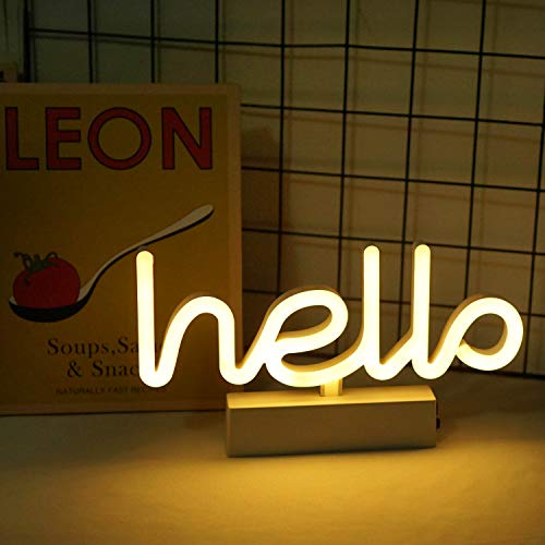 Neon Indoor Night Light, Battery Operated & USB Powered Glowing Neon Decorative Sign LED Light for Room Party Festival Decorations (Warm White)