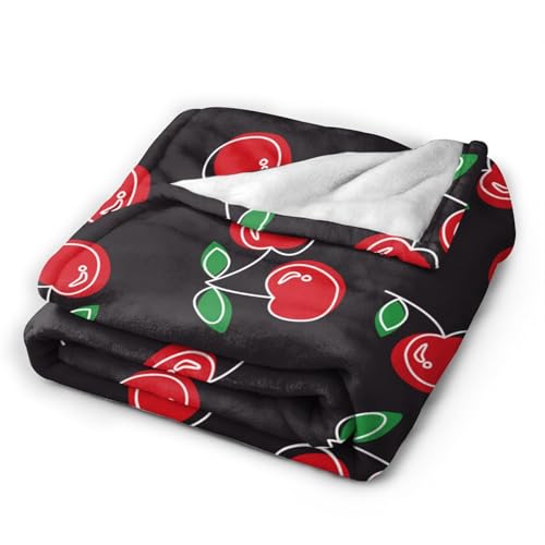 GVGOAGL Red Cherry Black Lightweight Throw Blanket 80x60 for Adults - Cozy Flannel Bed Cover