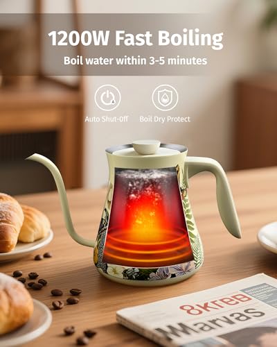 INFOOD Floral 0.8L Gooseneck Electric Kettle with Precise Temperature Control