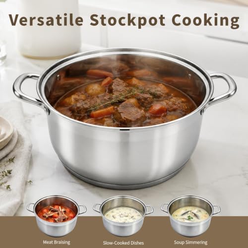 Lunalua 12 Quart Stainless Steel Stock Pot with Lid - Heavy Duty Canning & Cooking, Cool Grip Handles (1 Piece)