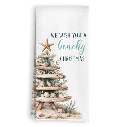 Beach Christmas Tree Towels - Coastal Holiday Decor, 02 Variation