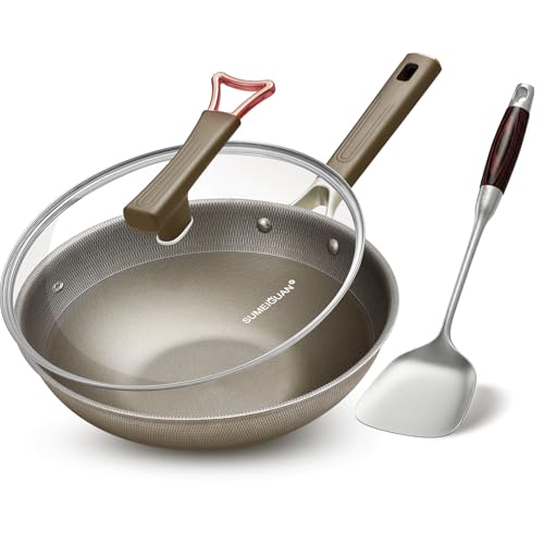 13-Inch Titanium Hybrid Wok with Lid Nonstick Stir-Fry Pan Induction Ready