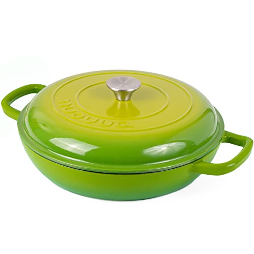 Cast Iron Dutch Oven with Lid – Non Stick Shallow Dutch Oven Pot, Oven Safe up to 500° F – Sturdy Cooking Pot – Enamelled Stockpot Cookware – Green, 3.7-Quart, 30cm – by Nuovva