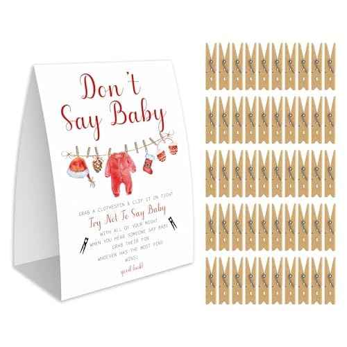Don't Say Baby Game, Christmas Baby Shower Game,Winter Baby Shower, 50 Wooden Clothespins and One Sign, Christmas Baby Shower Decorations, Christmas Gender Reveal-DSBB07