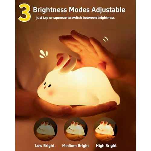 Big Face Rabbit Night Light, Cute Bunny Gifts, Silicone Squishy Rabbit Lamp, Rechargeable Dimmable Animal Nightlight, Baby Night Light for Nursery Breastfeeding Bedroom Living Room