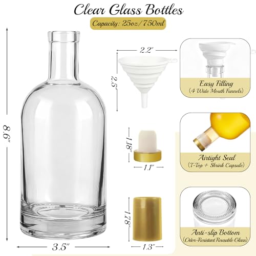 TBWIND 12 Pack 3 oz / 100 ml Clear Glass Bottles with T-Top Cork Stoppers, Small Refillable Bottles for Homemade Liquor, Vanilla Extract, Oil, Vinegar & Gift Favors