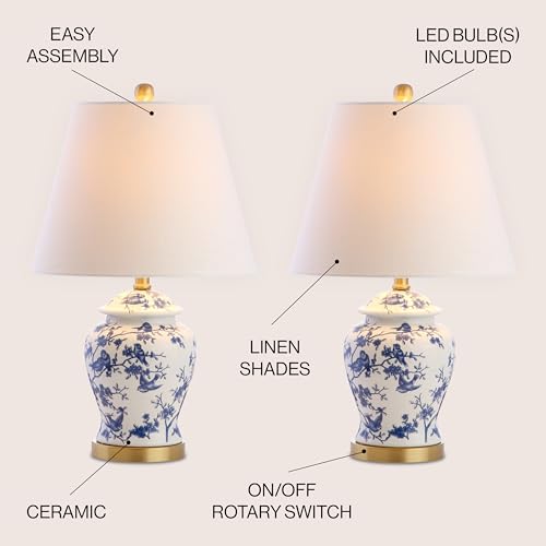 JONATHAN Y Penelope Set of 2 Blue/White Ginger Jar LED Table Lamps, 22"