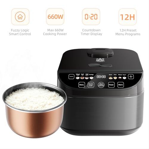 TRIANGLE 6-Cup Smart Fuzzy Logic Rice Cooker with Steamer & Non-Stick Pot