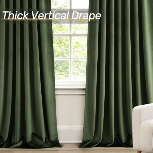 Olive Green Velvet Blackout Curtains 96in L – 2 Panels, 52" W Each | Jolilight
