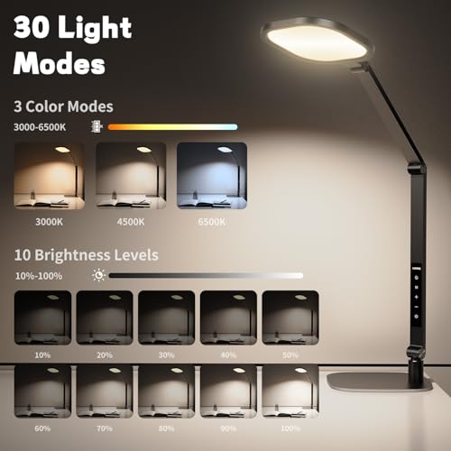 LitONES LED Desk Lamp for Home Office - Black, Adjustable Webcam & Reading Light