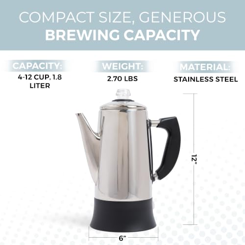 Alpha Living 12-Cup Electric Coffee Percolator Stainless Steel - Easy Brew