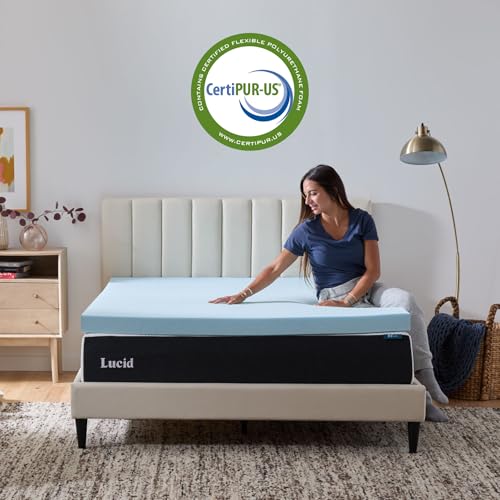 LUCID Twin XL Gel Memory Foam Mattress Topper 3 Inch Ventilated Blue