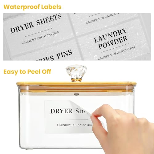 4 Pack Clear Laundry Pods & Dryer Sheet Organizer Set with Printed Labels