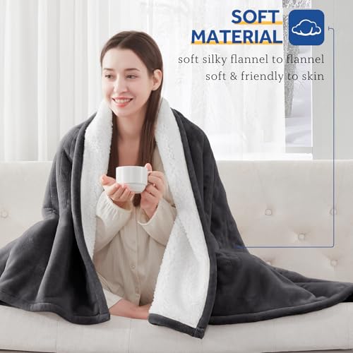 Full Size Electric Heated Blanket with Auto Shutoff - Grey, Flannel & Sherpa, 80x84in