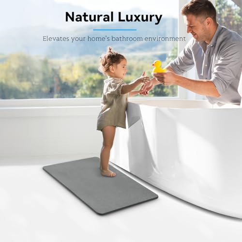 Realion Dark Gray Stone Bath Mat - Quick-Drying Non-Slip Diatomaceous Earth Bathroom Rug 23.5"x15.5"