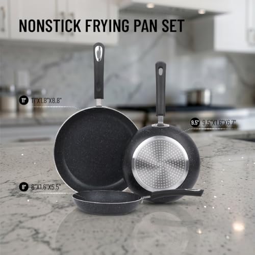 Nonstick Frying Pan Set 3-Piece Induction Compatible Skillet Collection - 8, 9.5, 11 Inch