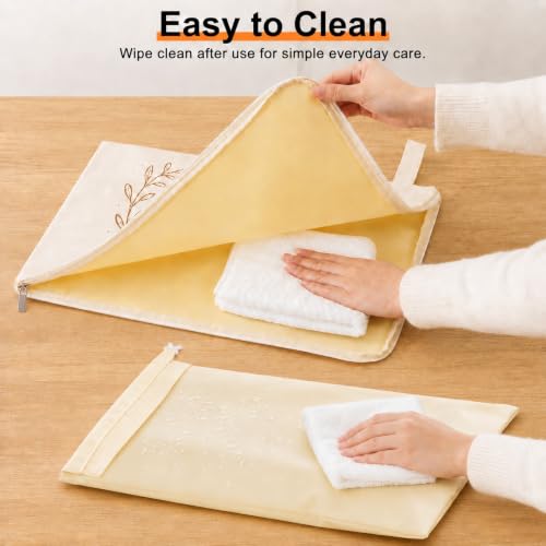Cream Beige Reusable Beeswax Bread Bags Set - XL Cotton Sourdough Storage with Buckle & L-Shaped Zipper