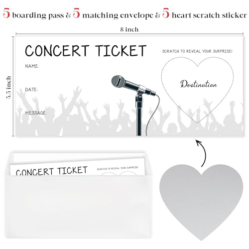 Ltazhyi 5 Set Gray Surprise Scratch & Reveal Concert Tickets 3.5 x 8 in DIY Gift