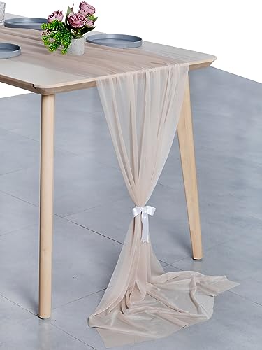 VDS 10ft Chiffon Table Runner 5pc Nude 29x120in - Sheer Shimmer Centerpiece Cloth for Weddings & Events