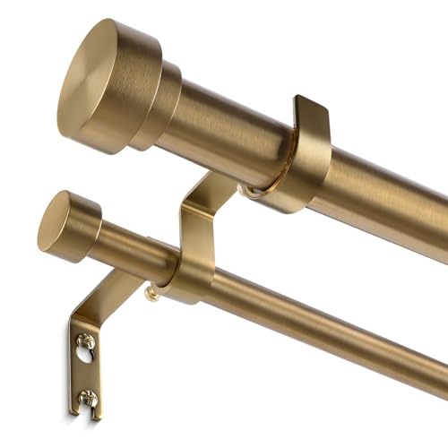 Warm Gold Double Curtain Rod Set - 36-153 Inch Heavy Duty Brass & Metal
