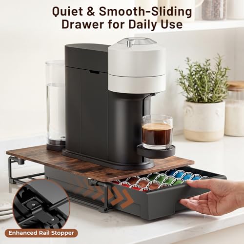 EVERIE Wooden Coffee Pod Drawer for Nespresso Vertuo Capsules - Holds 40 Large or 52 Small Pods, Rustic Brown