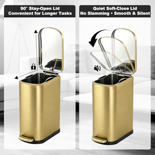 SYNCVIBE Golden Bathroom Trash Can with Soft Close Lid 3.5 Gallon