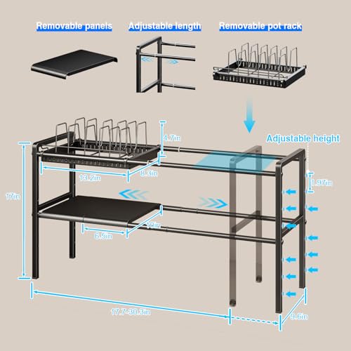 Mustorn Expandable 2-Tier Under Sink Pot and Pan Organizer with 4 Panels & 2 Racks