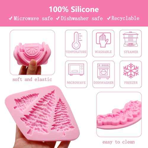Christmas Tree Fondant Molds, 3 Packs Tree Holly Leaf Silicone Molds European Door Window Chocolate Silicone Molds for Cake Decoration Cupcake Toppers Party Candy Gummy Plaster Clay Resin DIY Crafts