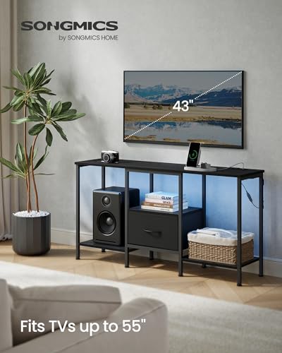 Ink Black 55-Inch TV Stand with LED Lighting, Storage & Adjustable Feet